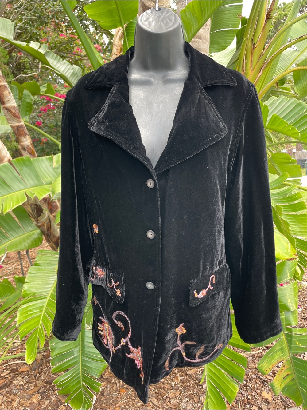velvet with floral embroidery jacket by J Jill